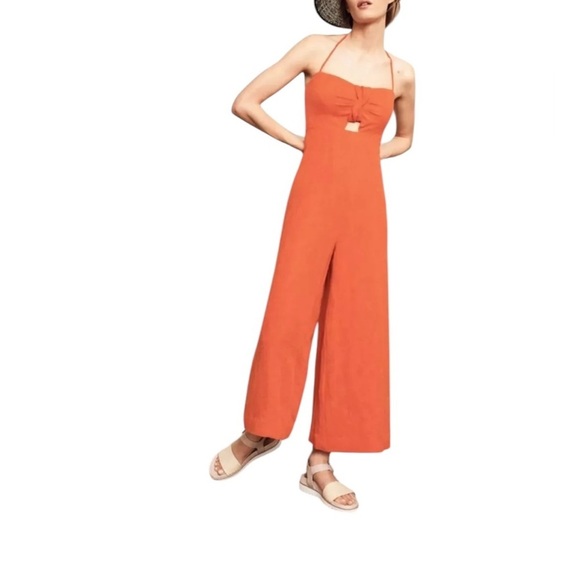 Anthropologie Elevenses Tropicale Wide Leg Jumpsuit Orange Size 12 - Picture 3 of 6